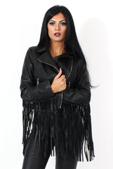 Minnie Black Tassel PU Jacket-Jackets