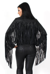 Minnie Black Tassel PU Jacket-Jackets