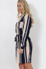 Minnie Navy Striped Shirt Dress-Dresses