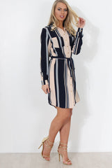 Minnie Navy Striped Shirt Dress-Dresses