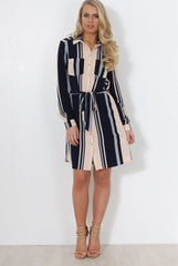 Minnie Navy Striped Shirt Dress-Dresses