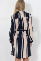 Minnie Navy Striped Shirt Dress-Dresses