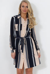 Minnie Navy Striped Shirt Dress-Dresses