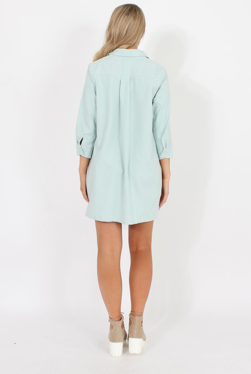 Mint Button Front Shirt Dress - Mina-Dresses