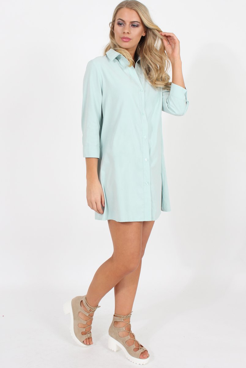 Mint Button Front Shirt Dress - Mina-Dresses