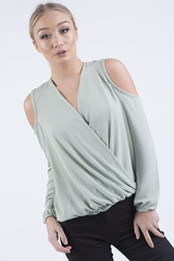 Mint Cold Shoulder Top - Elsie-Tops