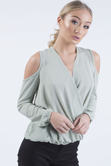 Mint Cold Shoulder Top - Elsie-Tops