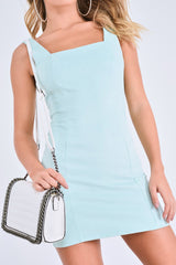 Mint Faux Suede Square Neck Mini Dress - Giorgia-Dresses