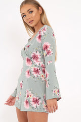Mint Floral Plunge Playsuit - Ruah-Playsuits