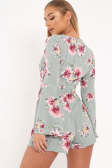 Mint Floral Plunge Playsuit - Ruah-Playsuits