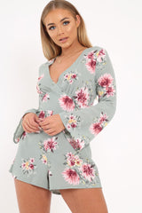 Mint Floral Plunge Playsuit - Ruah-Playsuits
