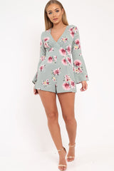 Mint Floral Plunge Playsuit - Ruah-Playsuits