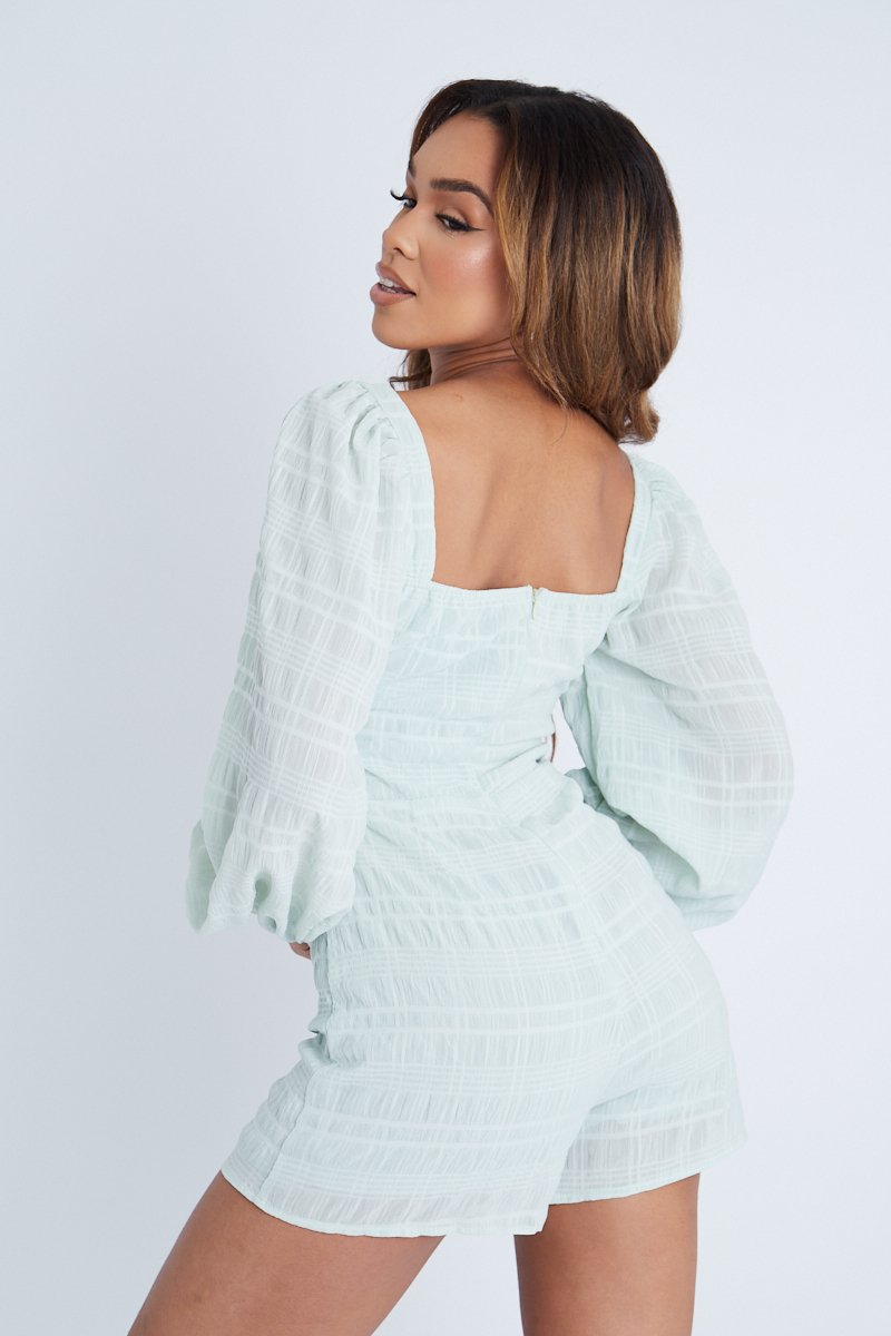 Mint Front Cut Out Long Sleeve Playsuit - Cami-Playsuits
