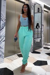 Mint Front Piping Joggers - Jordyn-Joggers