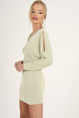 Mint Green Batwing Cold Shoulder Mini Dress - Sonia-Dresses