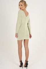 Mint Green Batwing Cold Shoulder Mini Dress - Sonia-Dresses