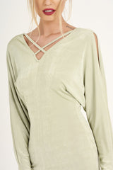 Mint Green Batwing Cold Shoulder Mini Dress - Sonia-Dresses