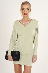 Mint Green Batwing Cold Shoulder Mini Dress - Sonia-Dresses