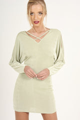 Mint Green Batwing Cold Shoulder Mini Dress - Sonia-Dresses