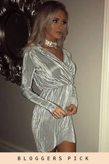 Mint Green Cross Over Pleated Dress - Blossom-Dresses