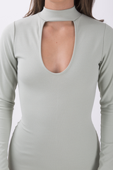 Mint Green High Neck Cut Out Bodycon Dress - Tatiana-Dresses