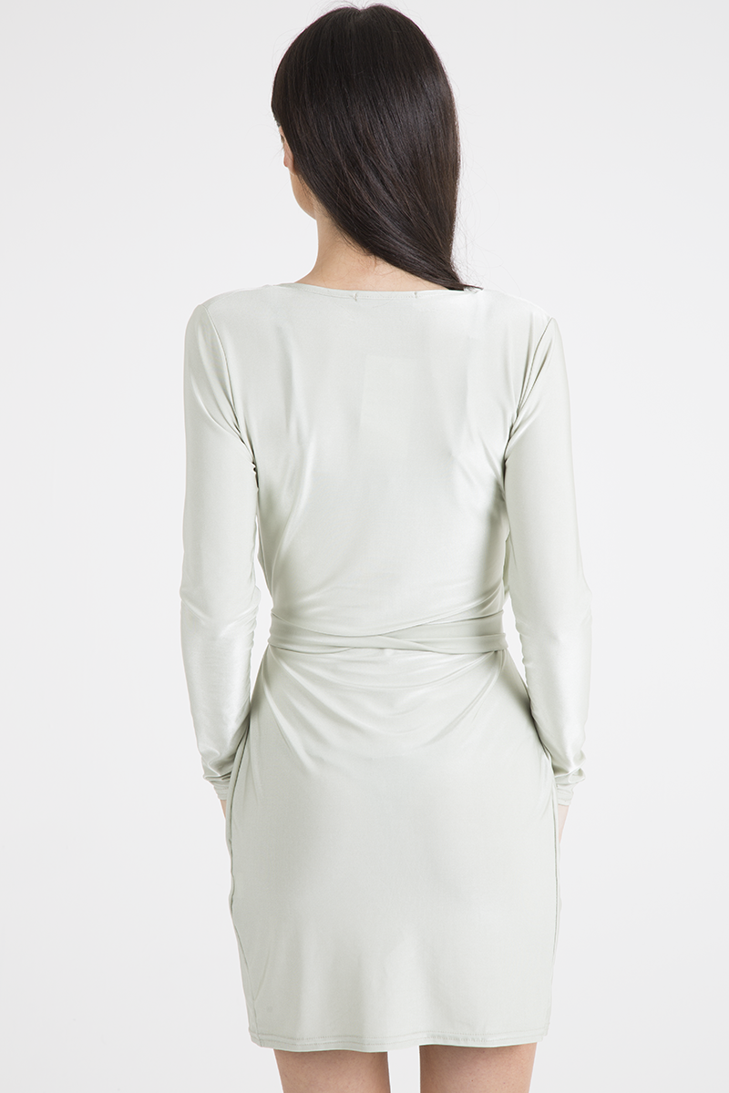 Mint Green Wrap Around Belted Slinky Dress - Cassie-Dresses