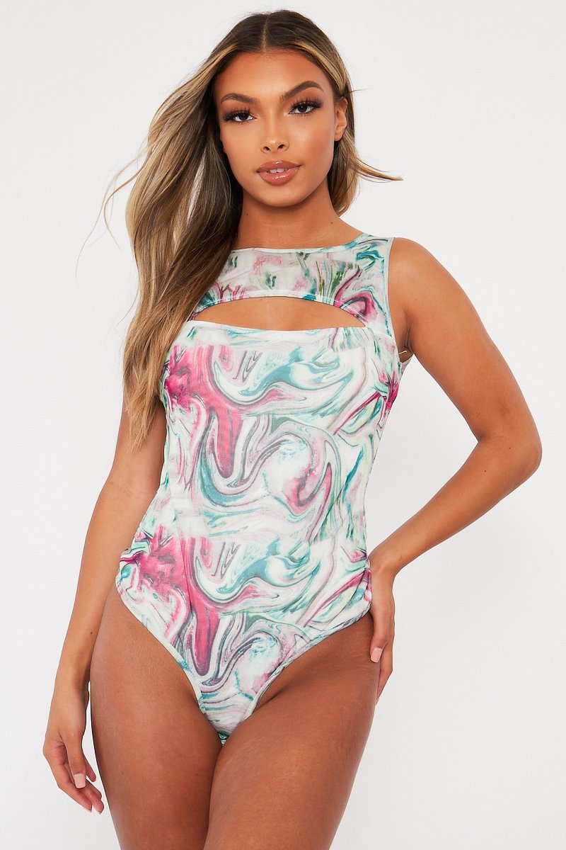 Mint Pastel Marble Cut Out Bodysuit - Darcy-Bodysuits