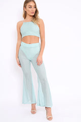 Mint Ribbed Crop Top and Sheer Trousers Co-ord - Nayana-Co-ords
