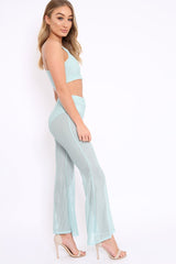 Mint Ribbed Crop Top and Sheer Trousers Co-ord - Nayana-Co-ords