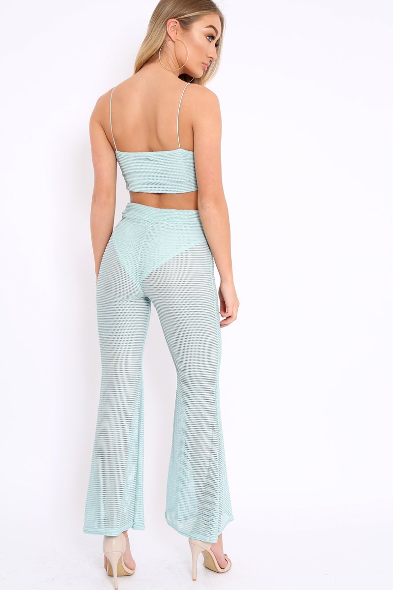 Mint Ribbed Crop Top and Sheer Trousers Co-ord - Nayana-Co-ords