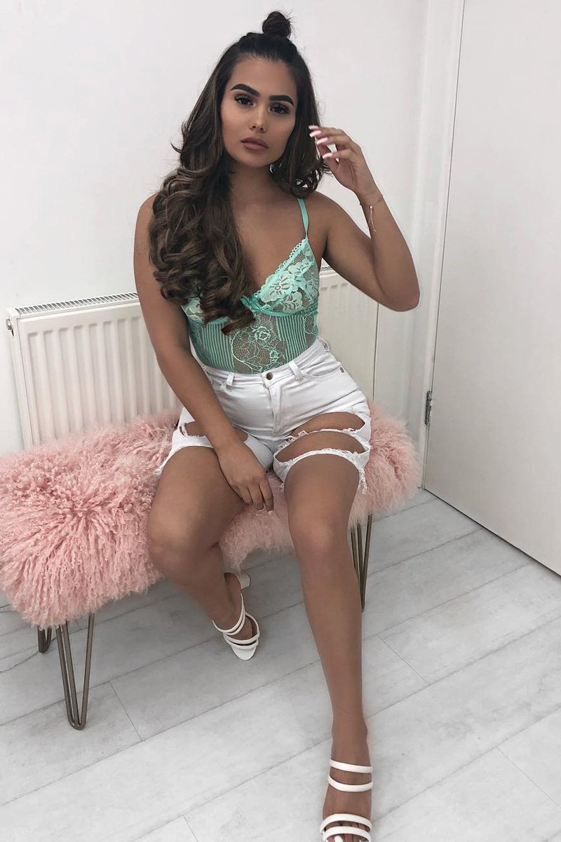 Mint Sheer Lace Bodysuit - Katia-Bodysuits