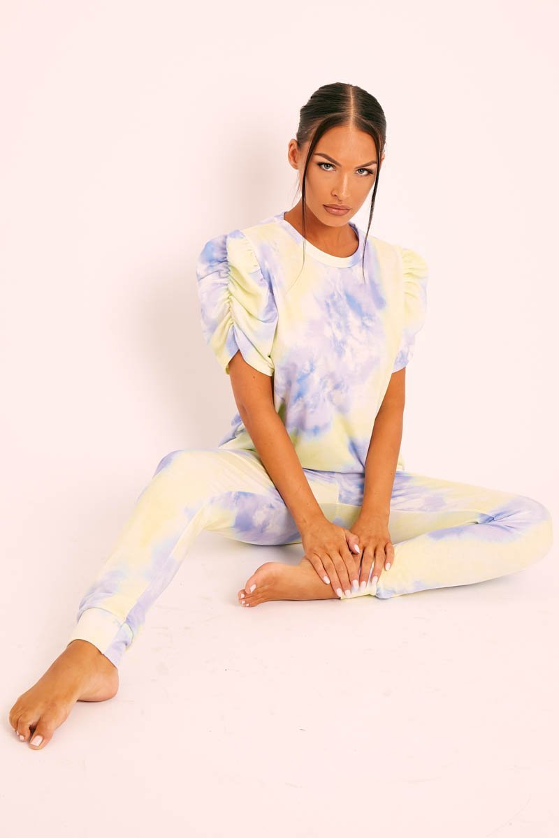 Mint Tie Die Puff Sleeve Loungewear Co-ord - Okla-Loungewear