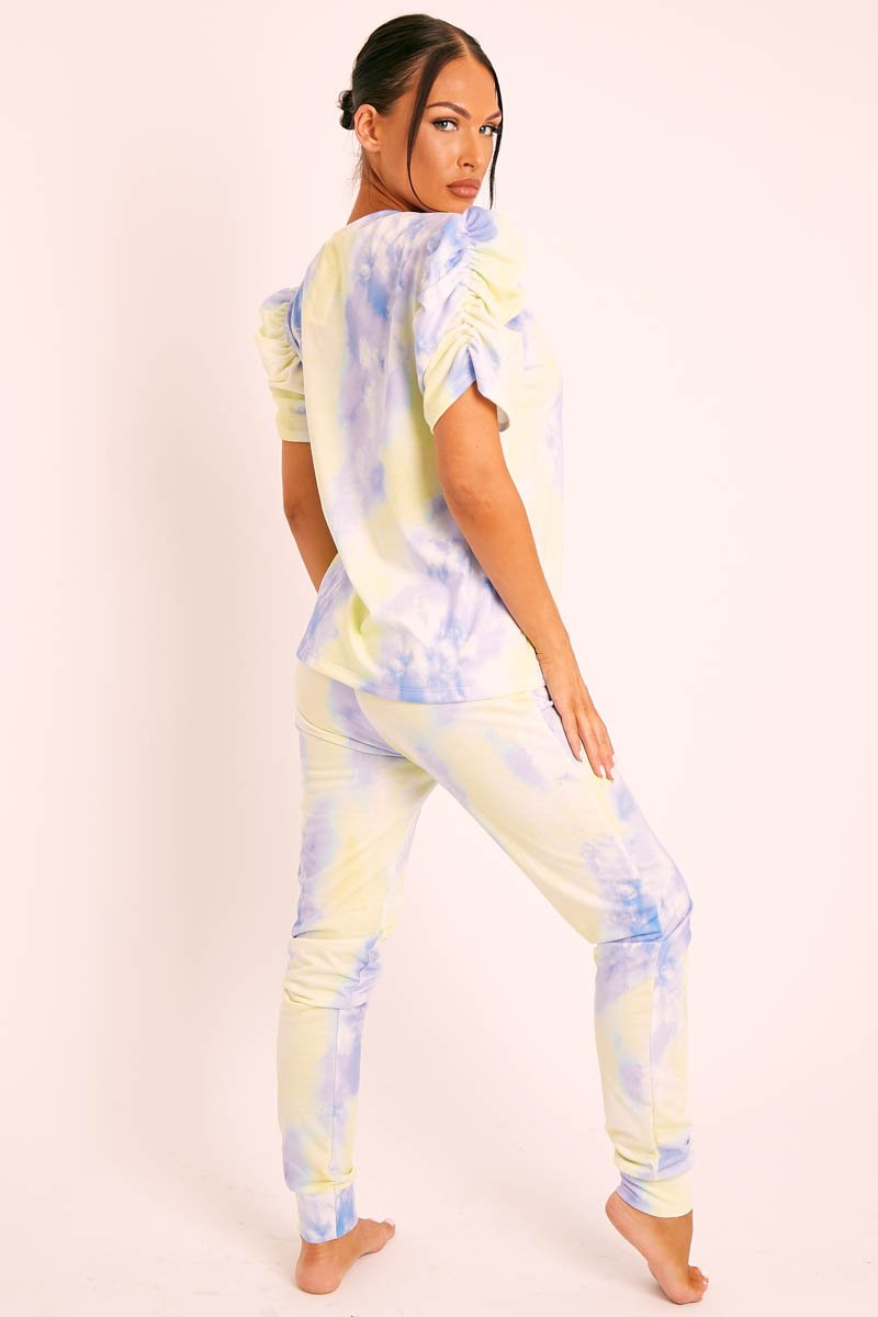 Mint Tie Die Puff Sleeve Loungewear Co-ord - Okla-Loungewear