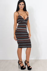 Missy Black And Orange V Neck Dress-Dresses