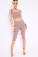 Mocha Cropped Top and Leggings Co-Ords - Remini-Co-ords