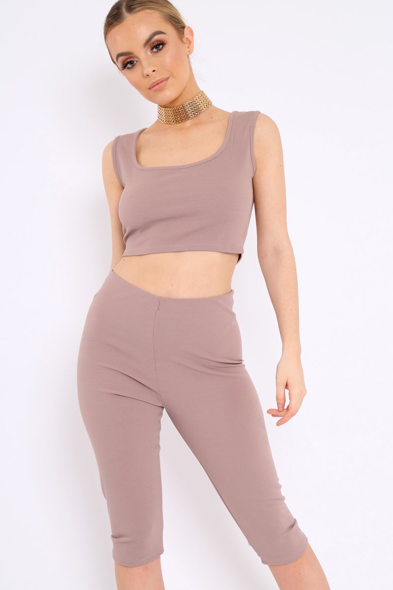 Mocha Cropped Top and Leggings Co-Ords - Remini-Co-ords