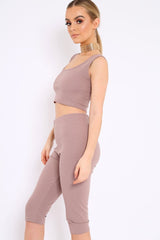 Mocha Cropped Top and Leggings Co-Ords - Remini-Co-ords