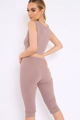 Mocha Cropped Top and Leggings Co-Ords - Remini-Co-ords