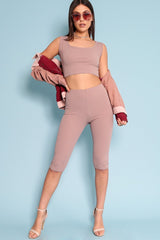 Mocha Cropped Top and Leggings Co-Ords - Remini-Co-ords