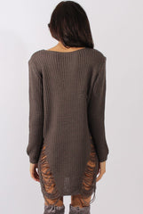 Mocha Distressed Jumper Dress - Kim-Jumper
