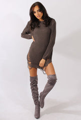 Mocha Distressed Jumper Dress - Kim-Jumper