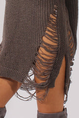Mocha Distressed Jumper Dress - Kim-Jumper