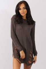 Mocha Distressed Jumper Dress - Kim-Jumper