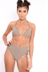 Mocha Eyelet High Leg Bikini - Patti-Bikinis