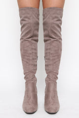 Mocha Faux Suede Back Lace Up Thigh High Boots - Brooklyn-Boots