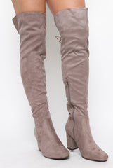 Mocha Faux Suede Back Lace Up Thigh High Boots - Brooklyn-Boots