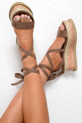Mocha Faux Suede Lace Up Platform Wedges - Camara-Wedges