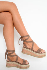 Mocha Faux Suede Lace Up Platform Wedges - Camara-Wedges