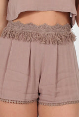Mocha Fringed Two Piece - Chai-Co-ords
