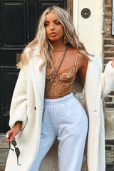 Mocha Lace Scalloped Hem Bodysuit - Celise-Bodysuits
